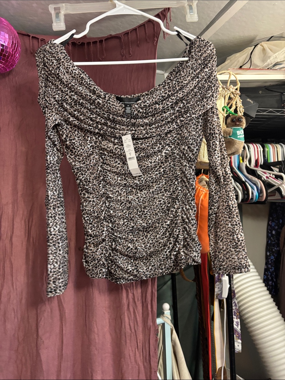 NWT White House Black Market Leopard Off-The-Shoulder Ruched Mesh Top
